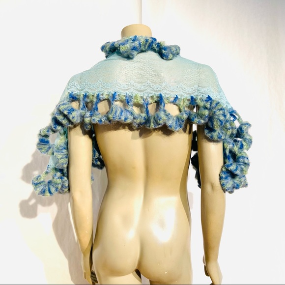 Roman Keflay Hand Crochet Lace & Mohair Shawl Cape/Scarf - Picture 7 of 13